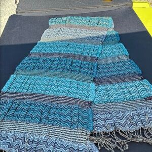 Blue Chevron Patterned Scarf EUC